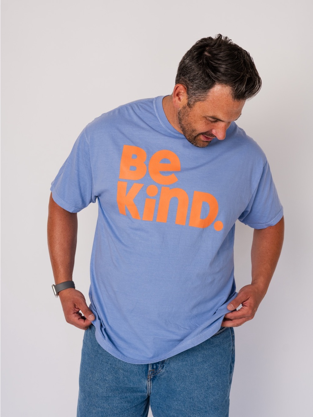 Be Kind Graphic Tee - Light Blue with Orange Print